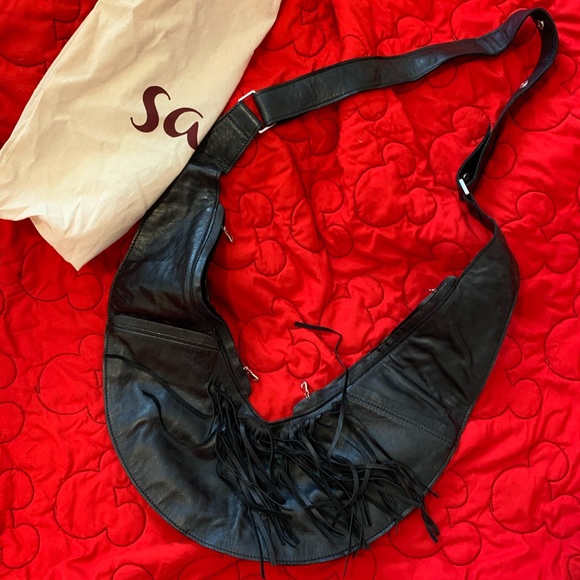 Sash Bags Sash Black Leather Crossbody Bag With Fringe Poshmark